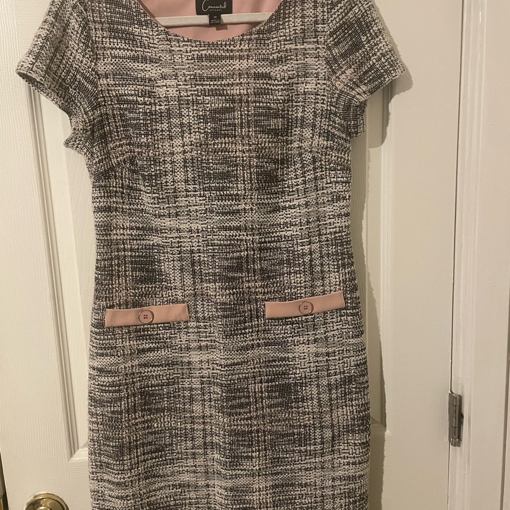Connected Apparel Black and Pink Plaid Midi Dres -Size 10